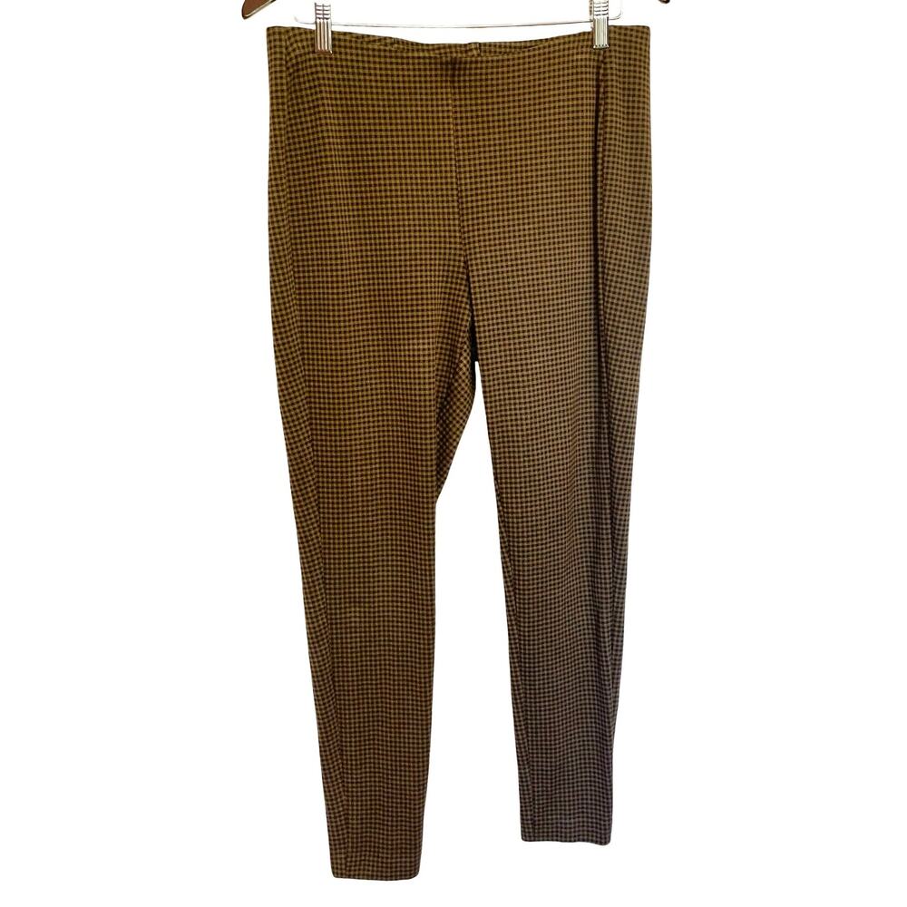 J. Jill Shepherd Check Ponte Knit Leggings Brown Black Sz L Work Casual Academia